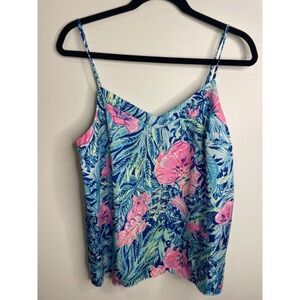 Lilly Pulitzer Tropical Print Cami Top Women's Size M Sleeveless Blue Pink
